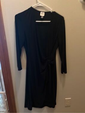 Anne Klein Black Long-Sleeve Wrap Dress